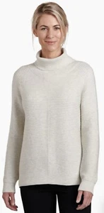 KUHL Solace Ribbed Sweater Size Large Cowl Neck NWT Natural Marino Wool Blend - Picture 1 of 10