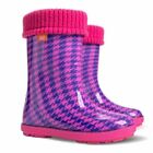 Wellies Kids Rain Snow Boots Removable Inner Lining Socks Pink Check