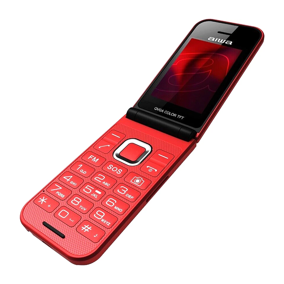 AIWA Telefono Cellulare Per Anziani Tasti Grandi SOS Telefono Anziani Flip Rosso - Immagine 1 di 4