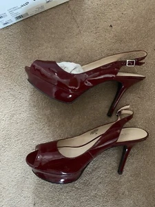 Nine West High Heel Patent Leather Slingback UK 8, US 10Heeled Red Peep, - Picture 1 of 6