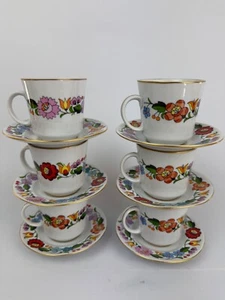 Service for 6 Kalocsa Handpainted Porcelain Cup & Saucer * Made in Hungary - Picture 1 of 5