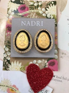 Nadri earrings Elizabeth Isle of Man Gold & Black Color Vintage Style Clip NEW - Picture 1 of 12