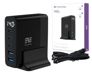 Ładowarka sieciowa Encore Energy GaN QC 4+ 5.0 PD 3.0 USB-A x2 USB-C 140W GaN-14083R - Zdjęcie 1 z 10