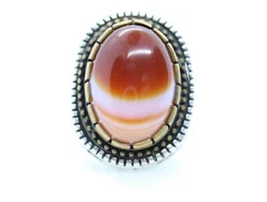 Orange Agate cabochon Sterling Silver Ring. 925 silver Statement ring - Picture 1 of 5