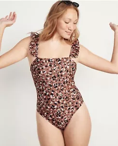 Old Navy Womens Ruffle strap cheetah One Piece Swimsuit Sz M NWT - Picture 1 of 11