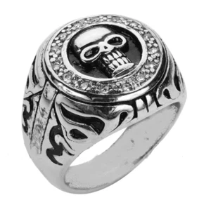 Men's Round Skull Ring with Stones 135 - Picture 1 of 3