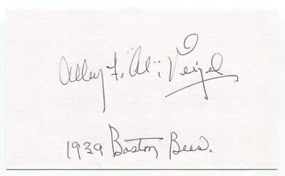 Al Veigel Signed 3x5 Index Card Autograph Baseball MLB 1939 Boston Bees - Image 1 of 2