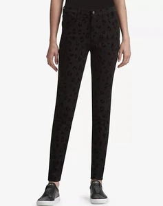 Neu mit Etikett DKNY lässige Skinny-Damenjeans schwarz Tier Leopardenmuster Stretch Größe 26 - Bild 1 von 5