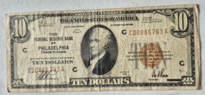 1929 $10 Ten Dollar Bill Federal Reserve Currency - Philadelphia Pennsylvania - Picture 1 of 3