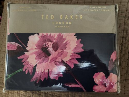 NWT Ted Baker London Rhubarb 3-Piece Full/Queen Duvet Cover Set Navy ***NEW***