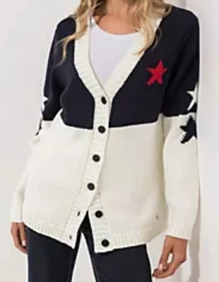 STRANDFEIN Cardigan V-Ausschnitt Knopfleiste Sternen-Intarsie Gr.42 - Bild 1 von 3