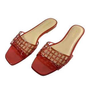 Veronica Beard Maris Jelly Damen-Sandale Größe 9,5 M orangefarbene flache Leder-Pantolette - Bild 1 von 10