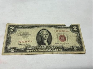 1963 A $2.00 TWO DOLLAR RED SEAL STAR NOTE A Series Circulated  As Pictured - Picture 1 of 4