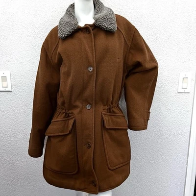 Vtg USA L.L. Bean Brown Women Wool Alpaca Coat L Zip Barn Heritage THINSULATE 3M - Image 1 of 4