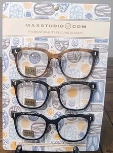 Max Studio +3.00 Premium Readers Glasses 3 Pair Brown Black Tortoise - Picture 1 of 9