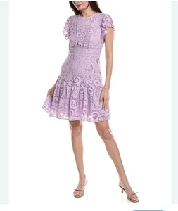 Nanette Lepore Women Lace Mini Fit And Flare Flutter Sleeve Dress Purple Size 6 - Picture 1 of 13