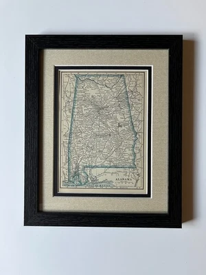 1934 "Blue" ALABAMA State Map by C.S. Hammond, Framed/Double Mat SEE DESCRIP - Image 1 of 3