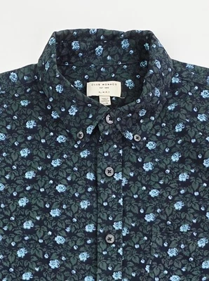 Club Monaco Calce Ajustado Grande Negro Azul Verde Floral Para Hombre Con Botones Manga Larga Foto 1 de 4