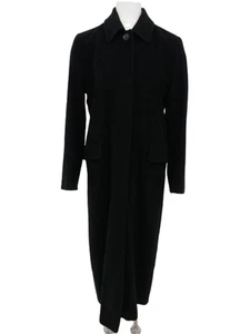 CLASSIC Ladies Black Pure Cashmere Long Over Coat Button Up Pre-Loved UK 12 - Picture 1 of 21