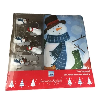 Saturday Knight Snowman Fabric Shower Curtain & Hook Holiday Set - Image 1 of 2