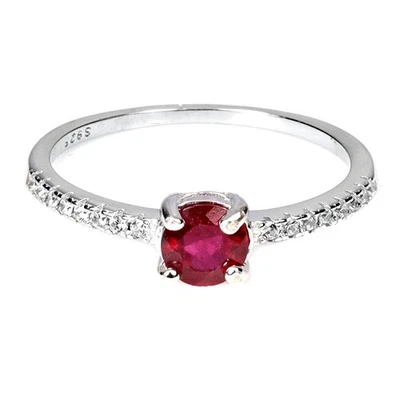 925 Sterling Silver Ring with Round Ruby, 4.5mm Natural Gemstone, Jewelry Size 7 - Image 1 of 4