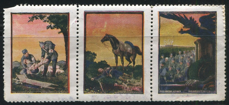 Austria WWI Patriotic Charity Strip of 3 Fürs Vaterland Battlefield Scenes - Image 1 of 1