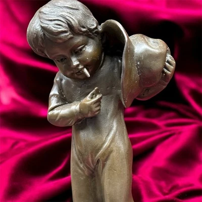Vintage Bronze Sculpture Boy Lighting Cigarette Figurine Art Deco Statue Marble - Image 1 of 4