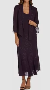 R&M Richards Women's Purple Beaded Slip Chiffon Dress And Jacket Set Size 12 - Picture 1 of 3