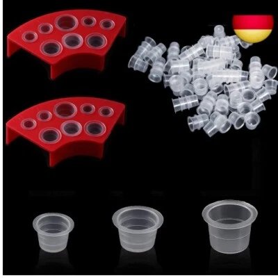 QIKAARA 300 Stück Tattoo Farbkappen Cups mit 2 Cups Halterungen, Kunststoff