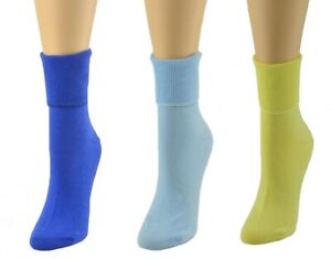 Sierra Socks Women's Cotton Diabetic  Ankle Turn Cuff 3 Pair Pack Socks For Mom