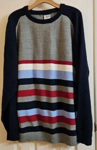 Vintage PJ Mark Crew Neck Sweater Mens XL Acrylic Knit Blue Red Gray 1970s - Picture 1 of 5