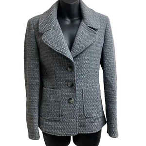 Ellen Tracy Gray Tweed Wool Blend Three Button Blazer Womens Size 2 - Picture 1 of 11