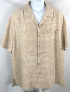 Scandia woods island shirt xl tan tropical Hawaiian button up rayon short sleeve - Picture 1 of 4