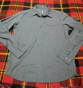 Metal Mulisha Men's Long Sleeve Button Up Shirt Grey Striped Sz M - Picture 1 of 7