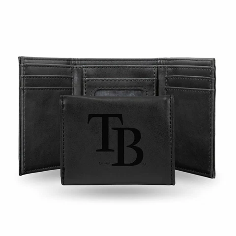 Tampa Bay Bseball Rays MLB Laser Engraved Black Trifold Wallet Cover