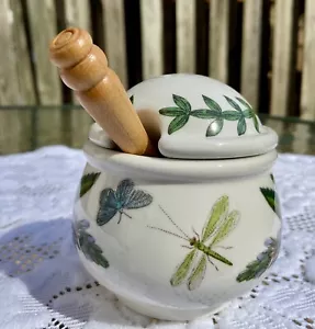 Portmeirion Botanic Gewürz Senf Behälter Deckel Holz Löffel Libelle Blume - Bild 1 von 10