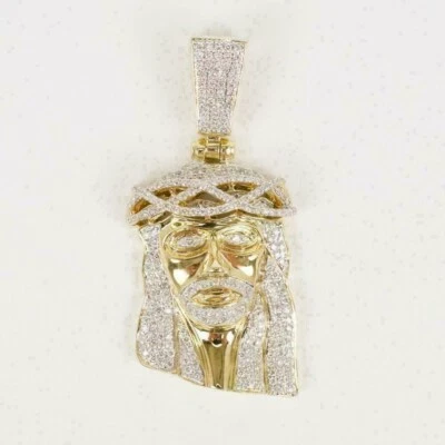 2Ct Round Cut Moissanite Jesus Head Charm Pendant 14k Yellow Gold Plated - Image 1 of 4