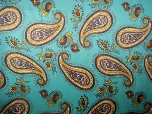 Paisley 100% seta turchese/oro larghezza 113 cm al metro - Foto 1 di 3