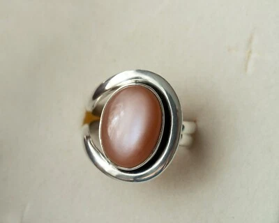Anello in argento 925 con pietra di luna rosa, regolabile - Immagine 1 di 4