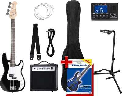 PB E-Bass Komplett Set Verstärker Kabel Stimmgerät Gigbag Schule Stand Saiten - Bild 1 von 4