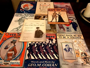 Lot of 11 Antique Sheet Music Piano 13"x10" Pre 1920's War Theme - Picture 1 of 12
