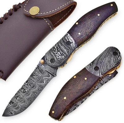 Aisha Tech Custom Hand made pocket knives Damascus Blade Bone handle AT-1450 - Image 1 of 4