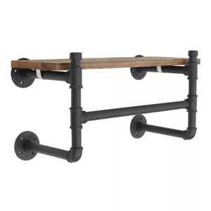 Industrial Pipe Clothing Rack Wall Mounted Hanging Clothes Rail Display Shelf UK - Picture 1 of 11