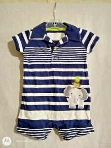 6 month Carter boy blue elephant riding monkey romper - Picture 1 of 4