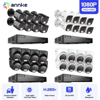 Sistema de cámara de seguridad ANNKE 8CH 3K Lite DVR 1080P AI CCTV exterior color noche Foto 1 de 4