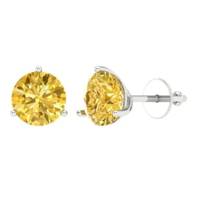 Yellow Zirconia Stud Earrings for Women, Screw back (4 cttw, 8.0mm, Round-Cut) - Image 1 of 4