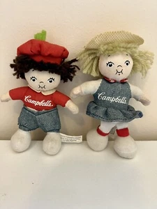 Vintage 2002 Campbells Soup Kids Plush Dolls in Denim Outfits and Hats - Picture 1 of 11