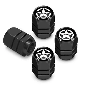 Jeep Willys Star in Black on Black Hexagon Aluminum Tire Valve Stem Caps - Picture 1 of 4