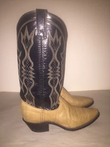 Vintage Dan Post Western Black Brown Southwest Cowboy Boots Women's Size 7M - Picture 1 of 15