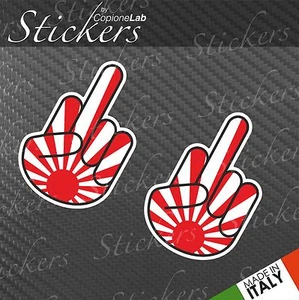 2 adesivi auto moto JDM sticker bomb shocker hand dito medio Japan flag small - Picture 1 of 1